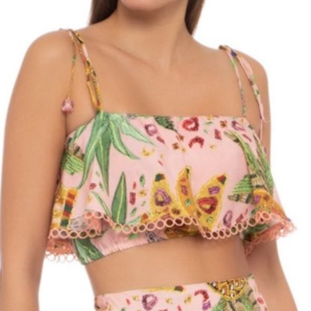 Farm Rio Mixed Fruit Ruffled Crop Top